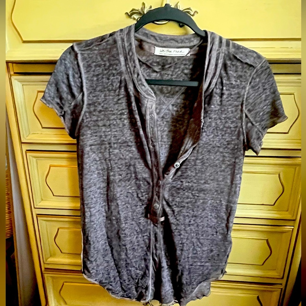 We The Free Gray Front Button Down Shirt